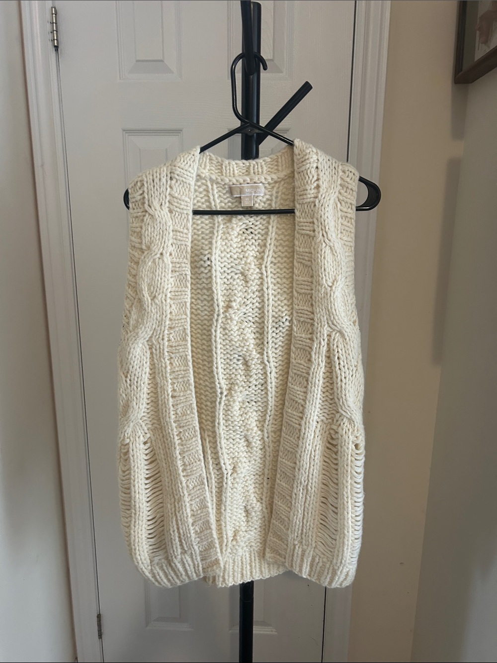 Michael Kors Cream Cable Knit Open Vest